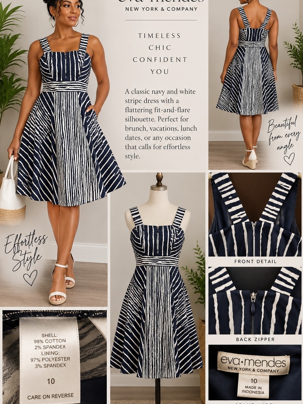 New York & Company Navy and White Striped Fit-and-Flare Midi Dress